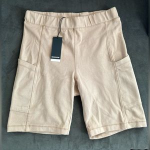 Monrow tan stretch-cotton jersey shorts, size small.
